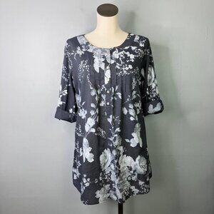 Soft Surroundings Steel Blue Tuberosa Tunic Top Pintuck Peasant Blouse Size M